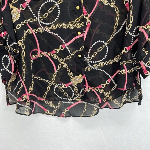CATO Tunic Women 18/20W Chain Link Print Black Equestrian Roll Tab Sleeves - Picture 5 of 10